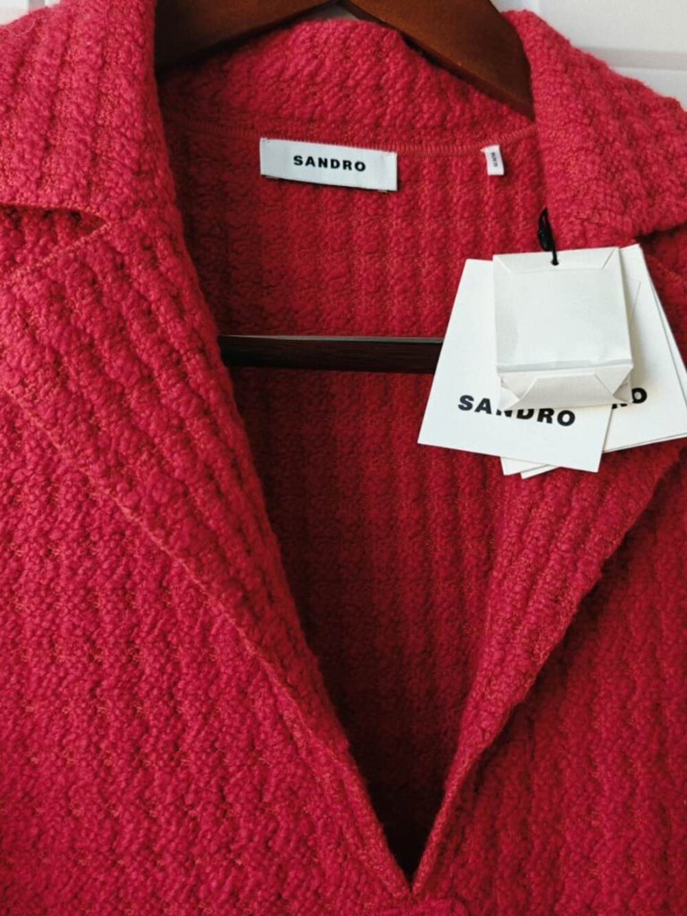 NWT Sandro Yvonne V-neck collared knit dress rouge red - Picture 6 of 8